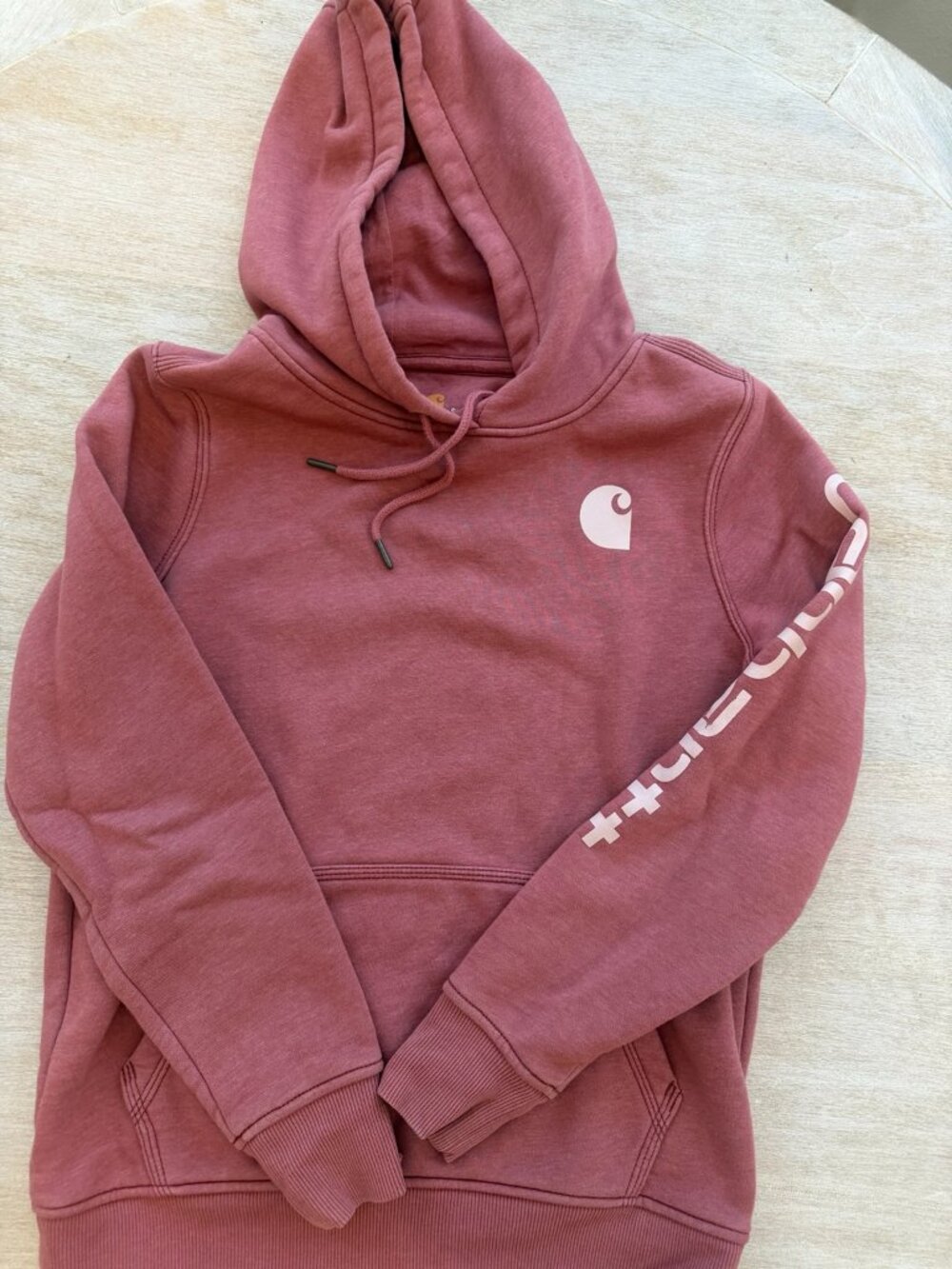Carhartt Women’s Relaxed Fit Logo Sleeve Hoodie Sweatshirt Pink S